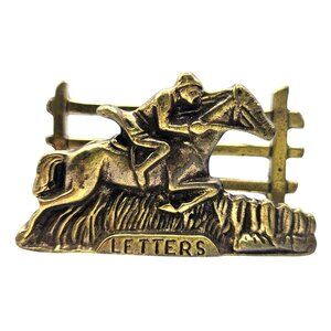 Vintage Brass Horse Rider Jockey Letter Card Holder